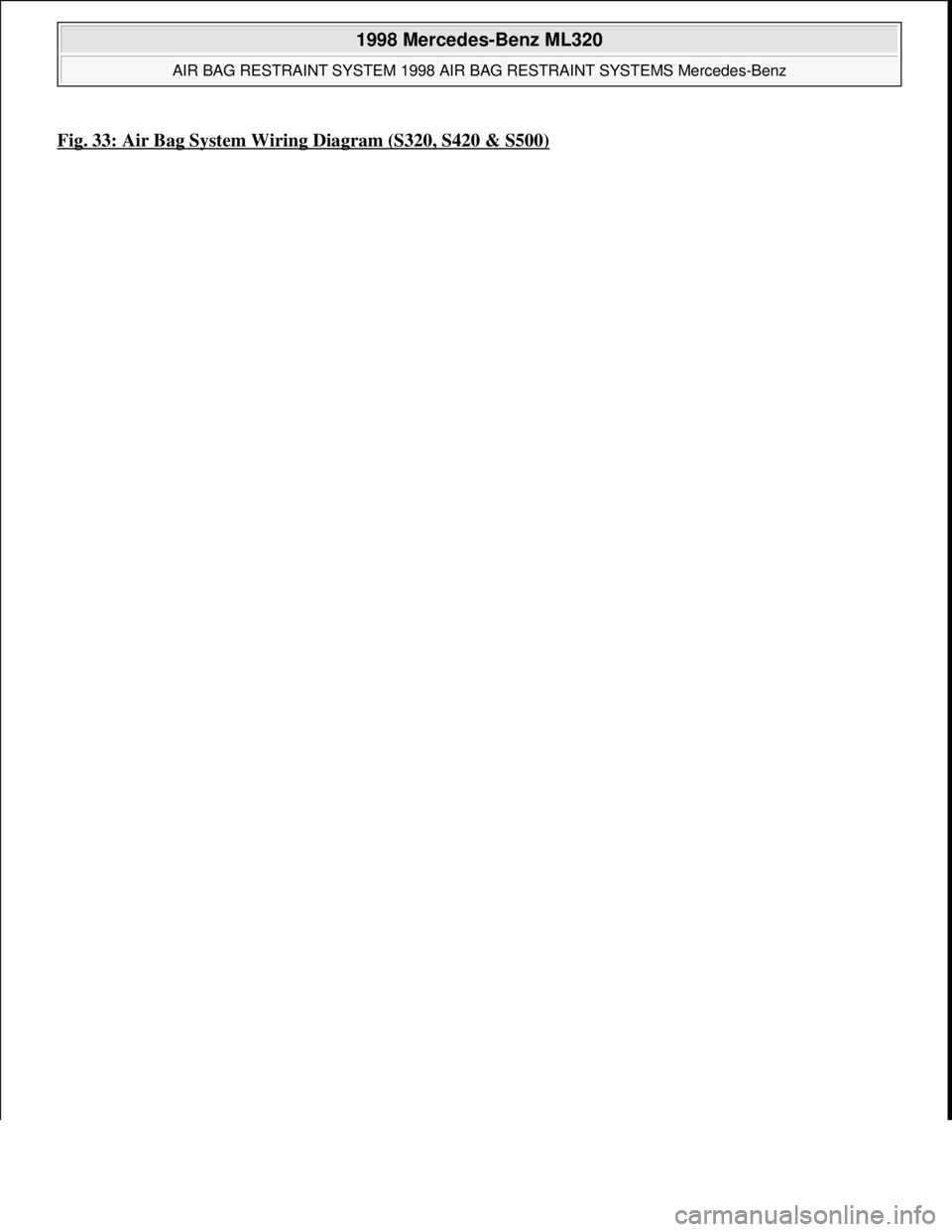 MERCEDES-BENZ ML320 1997  Complete Repair Manual Fig. 33: Air Bag System Wiring Diagram (S320, S420 & S500)
 
1998 Mercedes-Benz ML320 
AIR BAG RESTRAINT SYSTEM 1998 AIR BAG RESTRAINT SYSTEMS Mercedes-Benz  
me  
Saturday, October 02, 2010 3:33:14 P