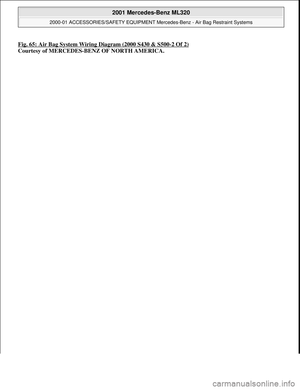 MERCEDES-BENZ ML320 1997  Complete Repair Manual Fig. 65: Air Bag System Wiring Diagram (2000 S430 & S500-2 Of 2)
Courtesy of MERCEDES-BENZ OF NORTH AMERICA.
 
2001 Mercedes-Benz ML320 
2000-01 ACCESSORIES/SAFETY EQUIPMENT Merc edes-Benz - Air Bag R