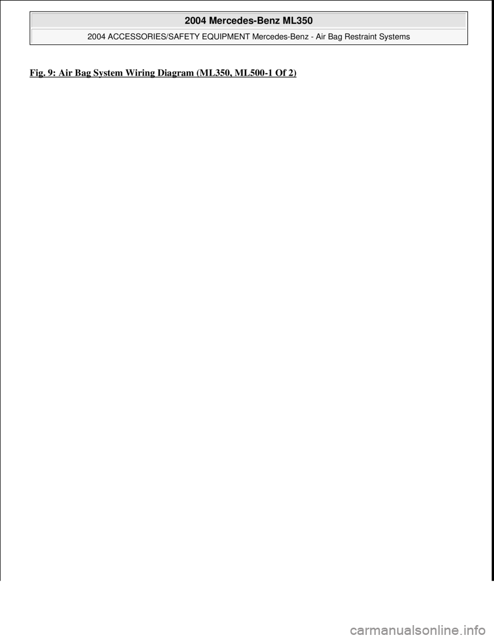 MERCEDES-BENZ ML320 1997  Complete Repair Manual Fig. 9: Air Bag System Wiring Diagram (ML350, ML500-1 Of 2)
 
2004 Mercedes-Benz ML350 
2004 ACCESSORIES/SAFETY EQUIPMENT Merce des-Benz - Air Bag Restraint Systems  
me  
Saturday, October 02, 2010 3