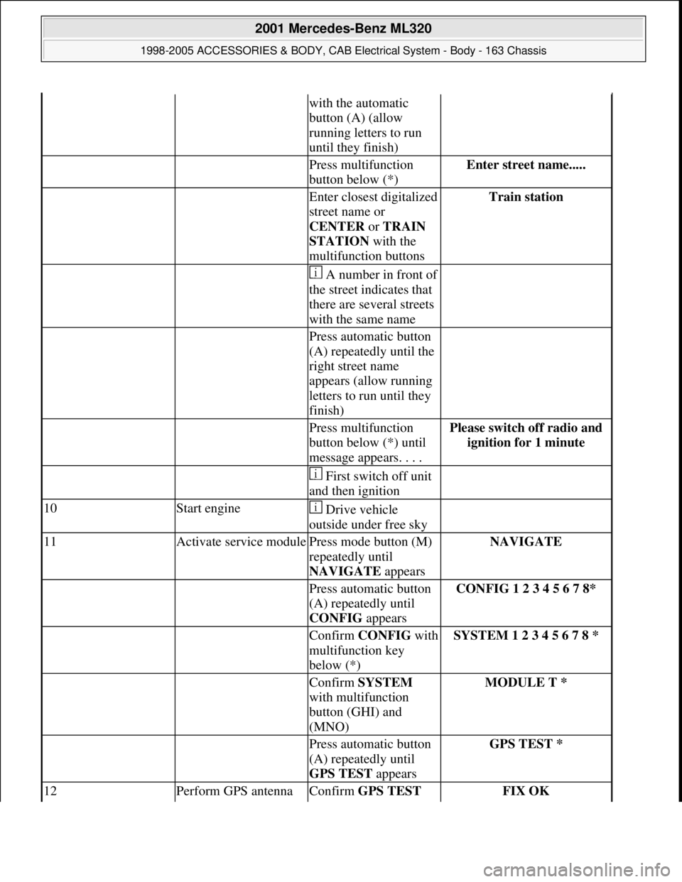 MERCEDES-BENZ ML350 1997 Complete Repair Manual with the automatic
button (A) (allow
running letters to run
until they finish)
Press multifunction
button below (*)Enter street name.....
Enter closest digitalized
street name or
CENTER or MERCEDES-BENZ ML350 1997 Complete Repair Manual with the automatic
button (A) (allow
running letters to run
until they finish)
Press multifunction
button below (*)Enter street name.....
Enter closest digitalized
street name or
CENTER or