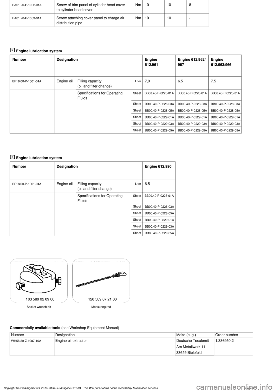 MERCEDES-BENZ ML500 1997  Complete Repair Manual 
 BA01.20-P-1002-01A
Screw of trim panel of cylinder head cover 

to cylinder head cover
Nm
1010
8

BA01.20-P-1003-01A
Screw attaching cover panel to charge air 

distribution pipe
Nm
1010
-

Designat