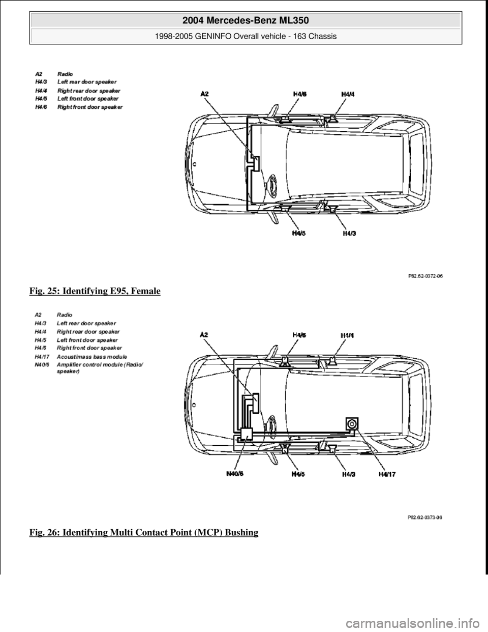 MERCEDES-BENZ ML500 1997  Complete Repair Manual Fig. 25: Identifying E95, Female  
Fig. 26: Identifying Multi Co  ntact Point (MCP) Bushing
 
2004 Mercedes-Benz ML350 
1998-2005 GENINFO Overall vehicle - 163 Chassis  
me  
Saturday, October 02, 201