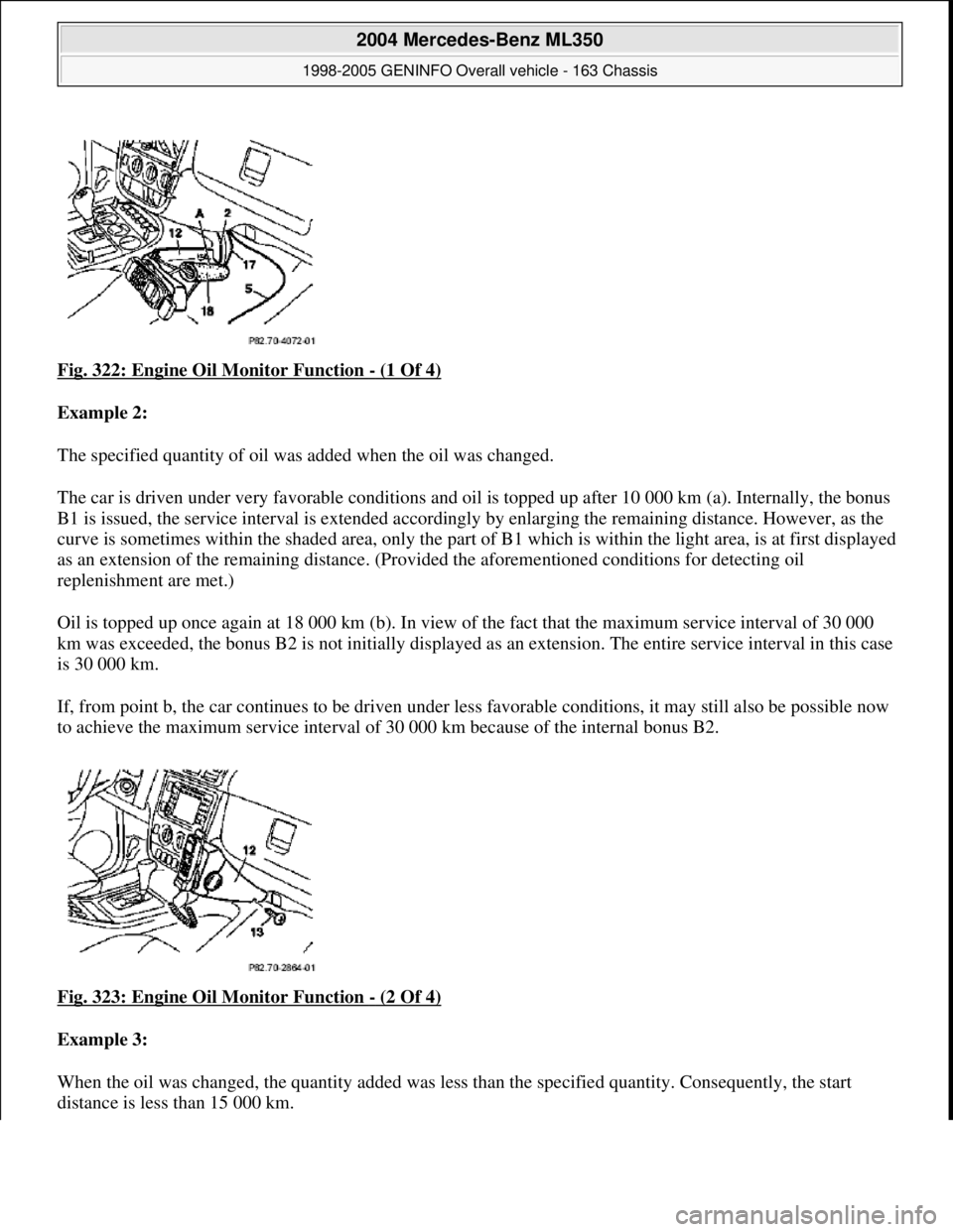 MERCEDES-BENZ ML500 1997 Complete Repair Manual Fig. 322: Engine Oil Monitor Function - (1 Of 4)
Example 2:
The specified quantity of oil was added when the oil was changed.
The car is driven under very favorable conditions and oil is MERCEDES-BENZ ML500 1997 Complete Repair Manual Fig. 322: Engine Oil Monitor Function - (1 Of 4)
Example 2:
The specified quantity of oil was added when the oil was changed.
The car is driven under very favorable conditions and oil is