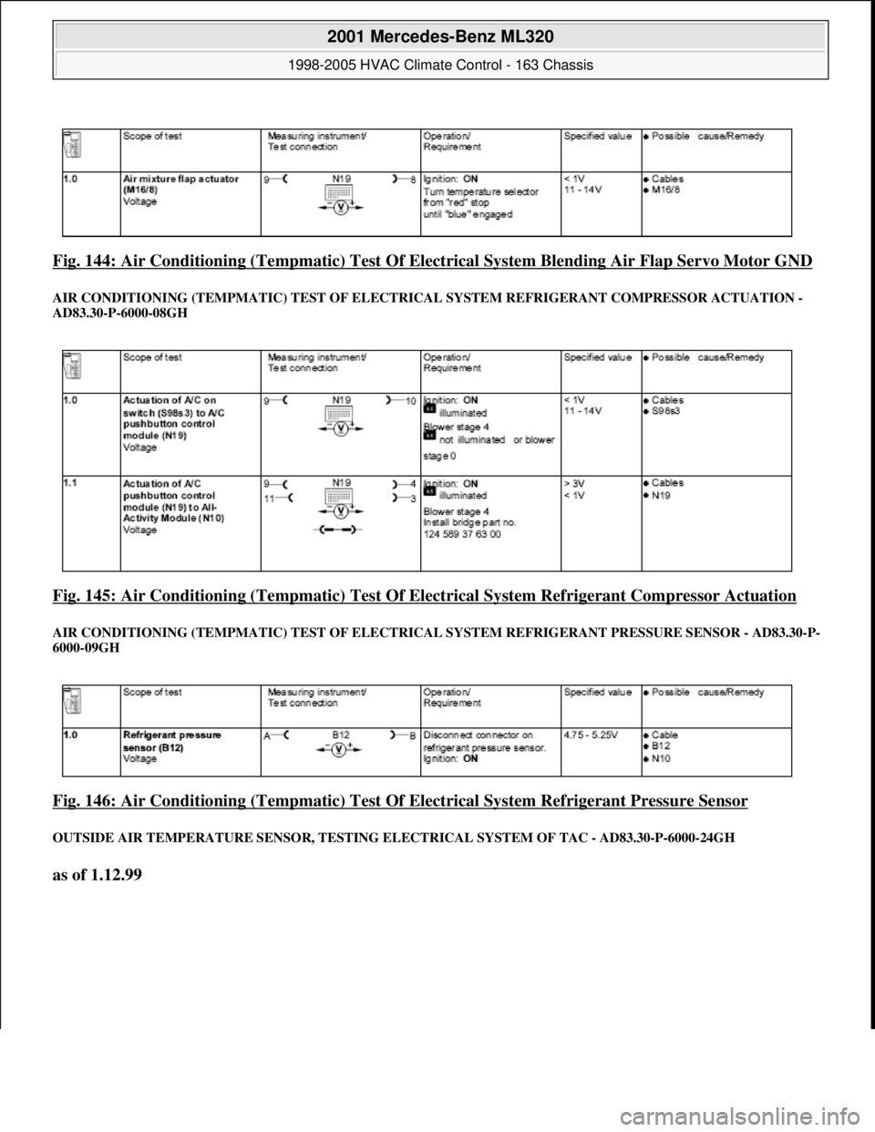MERCEDES-BENZ ML500 1997  Complete Repair Manual Fig. 144: Air Conditioning (Tempmat ic) Test Of Electrical System Blending Air Flap Servo Motor GND 
AIR CONDITIONING (TEMPMATIC) TEST OF ELECTRICAL SYSTEM REFRIGERANT COMPRESSOR ACTUATION -  
AD83.30