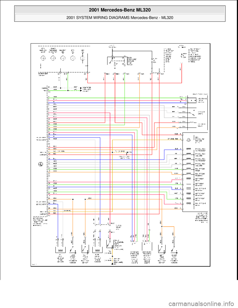 MERCEDES-BENZ ML500 1997  Complete Repair Manual  
2001 Mercedes-Benz ML320 
2001 SYSTEM WIRING DIAGRAMS  Mercedes-Benz - ML320  
me  
Saturday, October 02, 2010 3:27:58 PMPage 10 © 2006 Mitchell Repair Information Company, LLC.  
