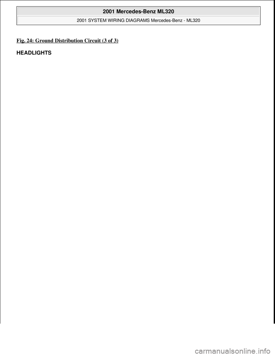 MERCEDES-BENZ ML500 1997  Complete Repair Manual Fig. 24: Ground Distribution Circuit (3 of 3)
HEADLIGHTS 
 
2001 Mercedes-Benz ML320 
2001 SYSTEM WIRING DIAGRAMS Mercedes-Benz - ML320  
me  
Saturday, October 02, 2010 3:27:59 PMPage 49 © 2006 Mitc