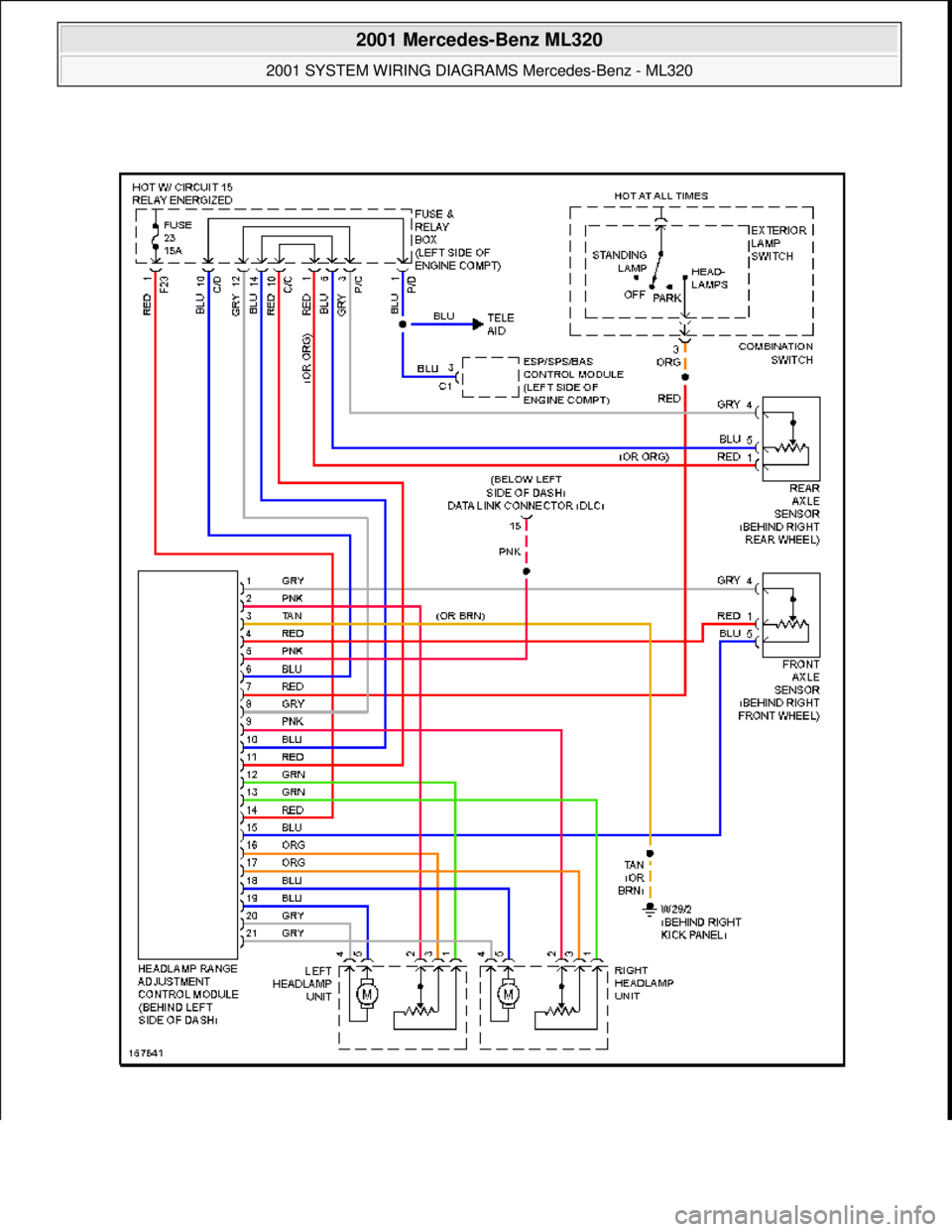MERCEDES-BENZ ML500 1997  Complete Repair Manual  
2001 Mercedes-Benz ML320 
2001 SYSTEM WIRING DIAGRAMS  Mercedes-Benz - ML320  
me  
Saturday, October 02, 2010 3:27:59 PMPage 50 © 2006 Mitchell Repair Information Company, LLC.  