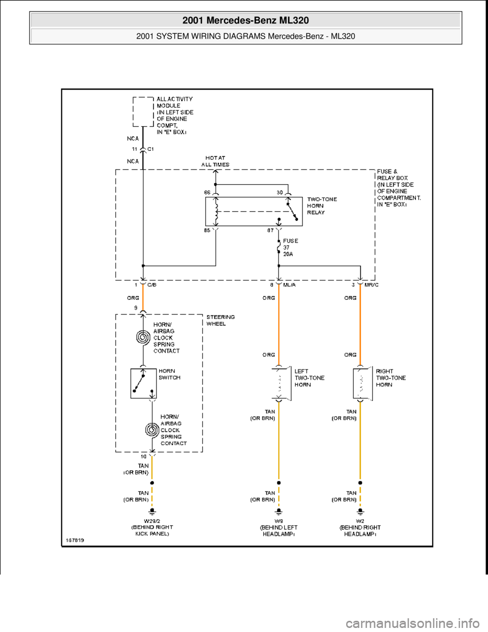 MERCEDES-BENZ ML500 1997  Complete Repair Manual  
2001 Mercedes-Benz ML320 
2001 SYSTEM WIRING DIAGRAMS  Mercedes-Benz - ML320  
me  
Saturday, October 02, 2010 3:27:59 PMPage 60 © 2006 Mitchell Repair Information Company, LLC.  