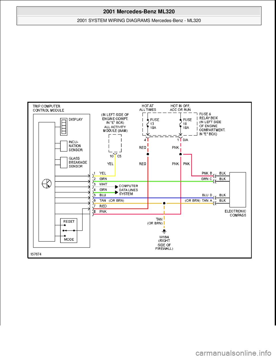 MERCEDES-BENZ ML500 1997  Complete Repair Manual  
2001 Mercedes-Benz ML320 
2001 SYSTEM WIRING DIAGRAMS  Mercedes-Benz - ML320  
me  
Saturday, October 02, 2010 3:27:59 PMPage 64 © 2006 Mitchell Repair Information Company, LLC.  