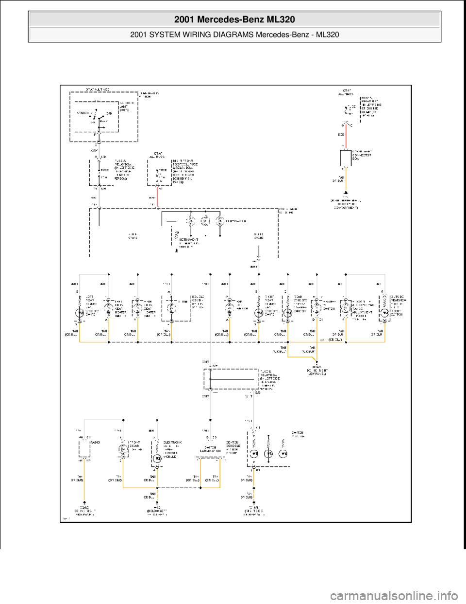 MERCEDES-BENZ ML500 1997  Complete Repair Manual  
2001 Mercedes-Benz ML320 
2001 SYSTEM WIRING DIAGRAMS  Mercedes-Benz - ML320  
me  
Saturday, October 02, 2010 3:27:59 PMPage 70 © 2006 Mitchell Repair Information Company, LLC.  