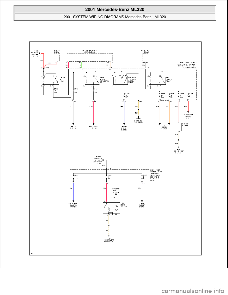 MERCEDES-BENZ ML500 1997  Complete Repair Manual  
2001 Mercedes-Benz ML320 
2001 SYSTEM WIRING DIAGRAMS  Mercedes-Benz - ML320  
me  
Saturday, October 02, 2010 3:28:00 PMPage 82 © 2006 Mitchell Repair Information Company, LLC.  