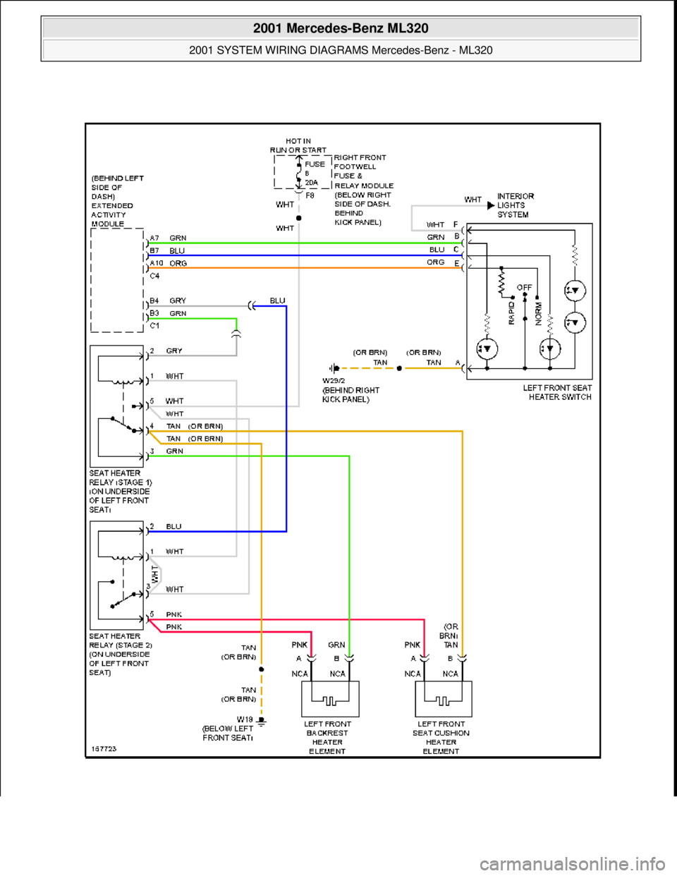 MERCEDES-BENZ ML500 1997  Complete Repair Manual  
2001 Mercedes-Benz ML320 
2001 SYSTEM WIRING DIAGRAMS  Mercedes-Benz - ML320  
me  
Saturday, October 02, 2010 3:28:00 PMPage 88 © 2006 Mitchell Repair Information Company, LLC.  
