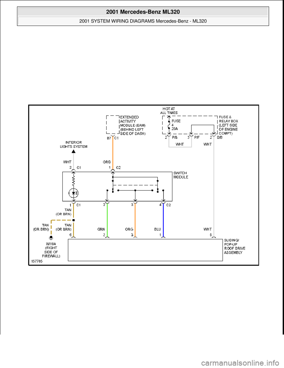 MERCEDES-BENZ ML500 1997  Complete Repair Manual  
2001 Mercedes-Benz ML320 
2001 SYSTEM WIRING DIAGRAMS  Mercedes-Benz - ML320  
me  
Saturday, October 02, 2010 3:28:00 PMPage 98 © 2006 Mitchell Repair Information Company, LLC.  