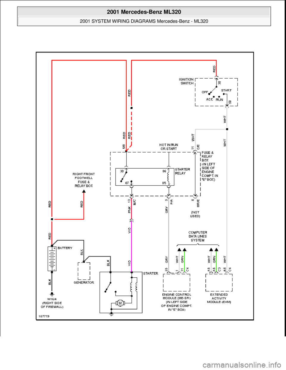 MERCEDES-BENZ ML500 1997  Complete Repair Manual  
2001 Mercedes-Benz ML320 
2001 SYSTEM WIRING DIAGRAMS  Mercedes-Benz - ML320  
me  
Saturday, October 02, 2010 3:28:00 PMPage 116 © 2006 Mitchell Repair Information Company, LLC.  
