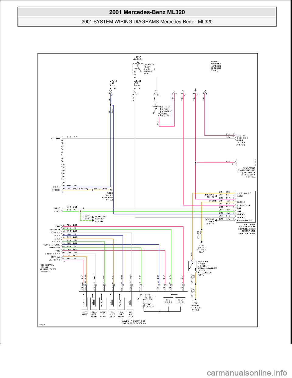 MERCEDES-BENZ ML500 1997  Complete Repair Manual  
2001 Mercedes-Benz ML320 
2001 SYSTEM WIRING DIAGRAMS  Mercedes-Benz - ML320  
me  
Saturday, October 02, 2010 3:28:00 PMPage 128 © 2006 Mitchell Repair Information Company, LLC.  