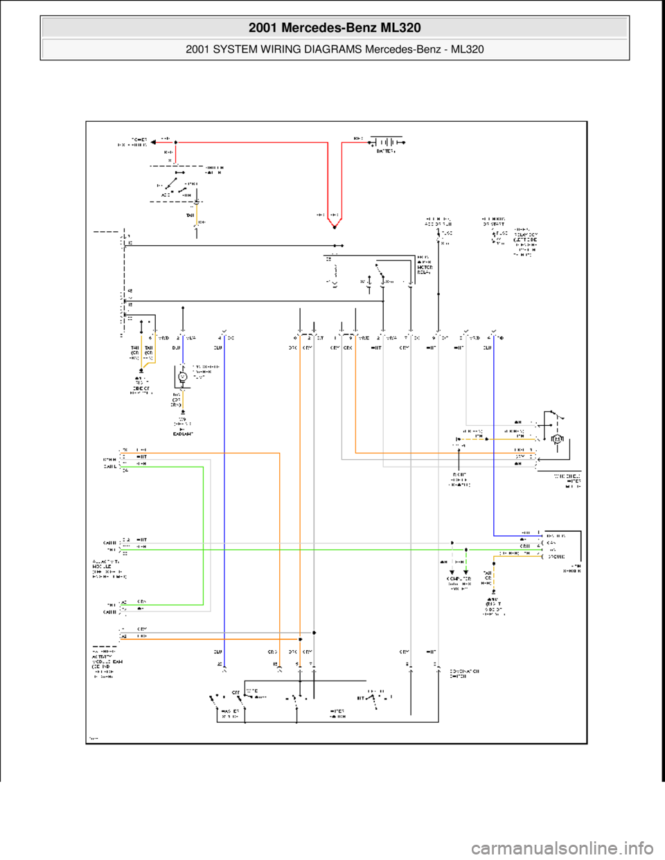 MERCEDES-BENZ ML500 1997  Complete Repair Manual  
2001 Mercedes-Benz ML320 
2001 SYSTEM WIRING DIAGRAMS  Mercedes-Benz - ML320  
me  
Saturday, October 02, 2010 3:28:00 PMPage 130 © 2006 Mitchell Repair Information Company, LLC.  