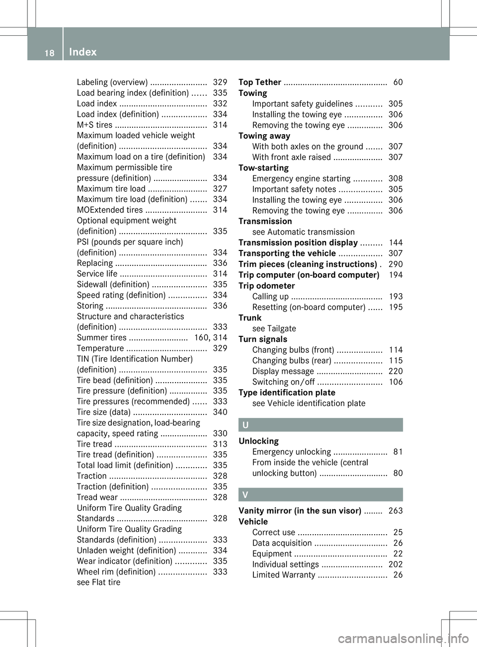 MERCEDES-BENZ B-CLASS SPORTS 2014  Owners Manual Labeling (overview)
........................329
Load bearing index (definition) ......335
Load index ..................................... 332
Load index (definition) ...................334
M+S tires 
