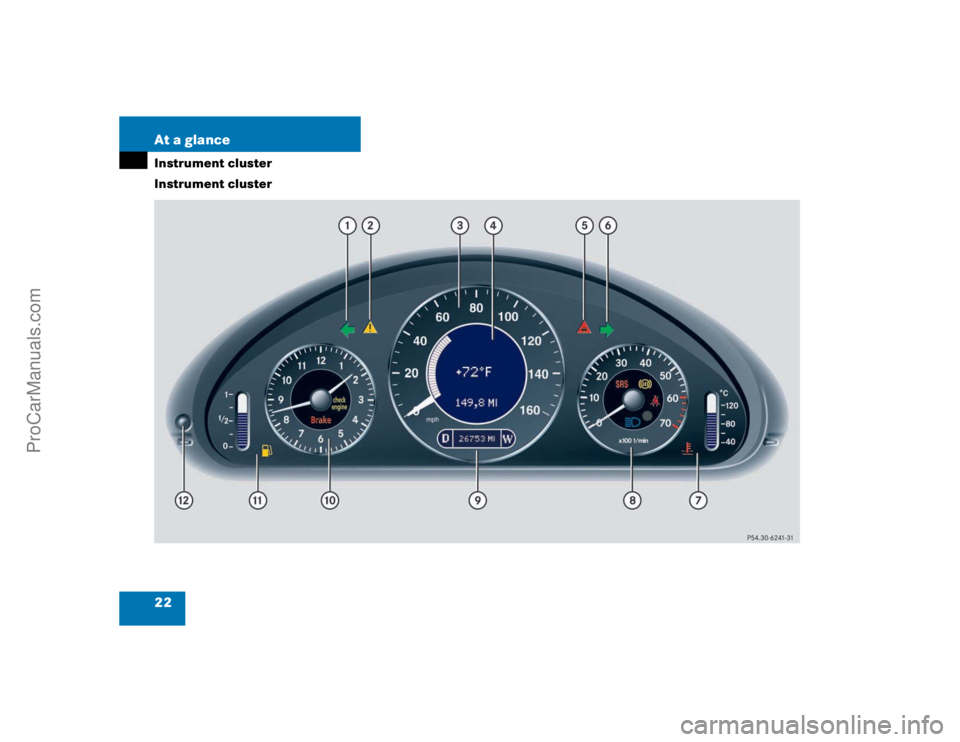 MERCEDES-BENZ E-CLASS 2003  Owners Manual 22 At a glanceInstrument cluster
Instrument cluster
ProCarManuals.com 