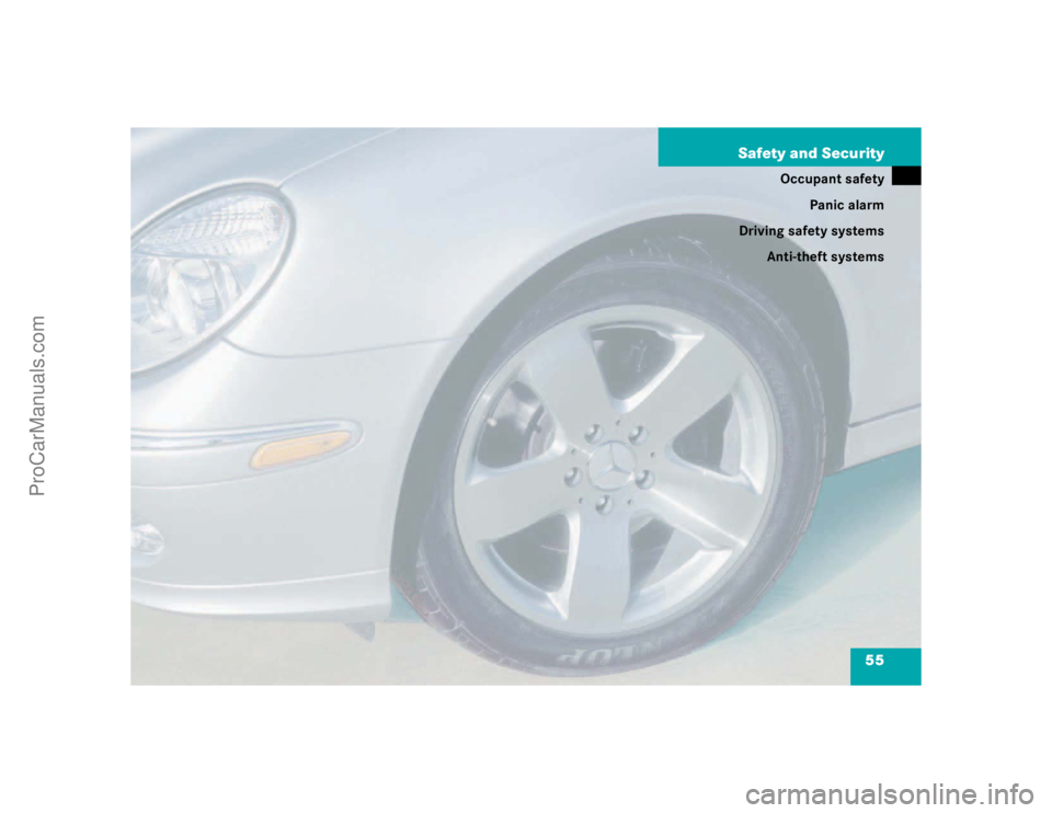 MERCEDES-BENZ E-CLASS 2003  Owners Manual 55 Safety and Security
Occupant safety
Panic alarm
Driving safety systems
Anti-theft systems
ProCarManuals.com 