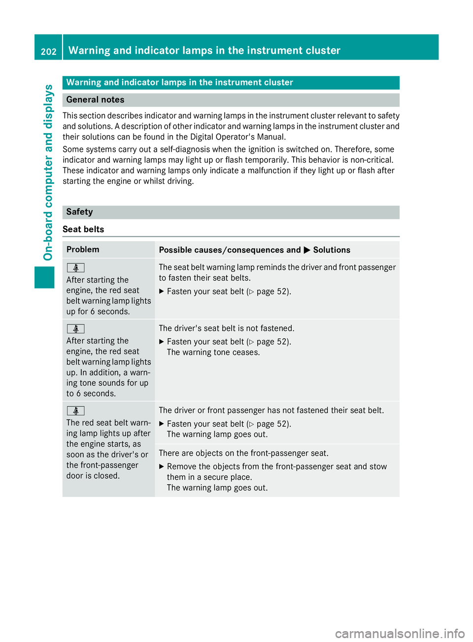 MERCEDES-BENZ E-SEDAN 2016  Owners Manual Warning and indicator lamps in the instrument cluster
General notes
This section describes indicator and warning lamps in the instrument cluster relevant to safety
and solutions. A description of othe