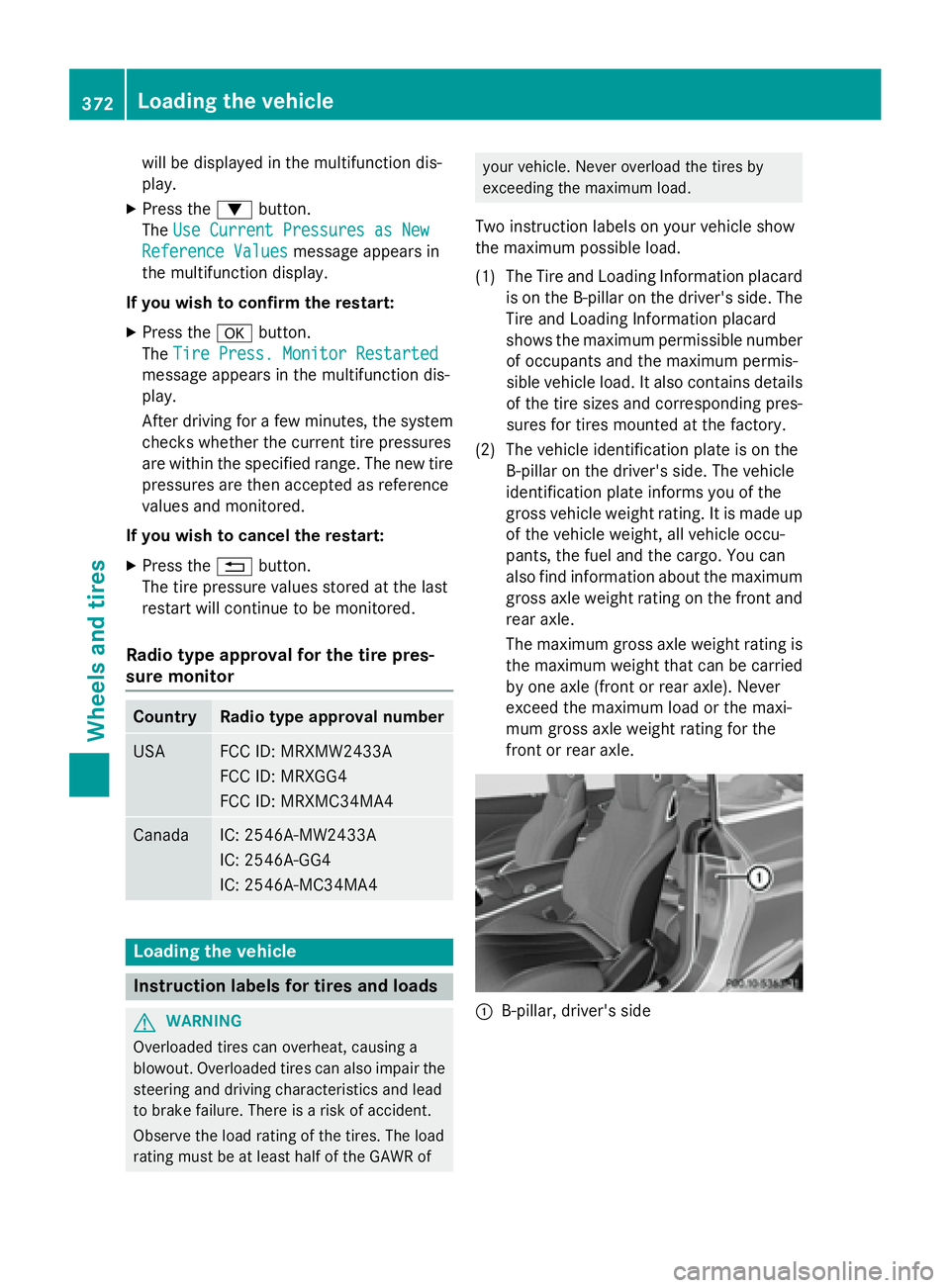 MERCEDES-BENZ S-COUPE 2016 Owners Manual will be displayed in the multifunction dis-
play.
XPress the:button.
The Use Current Pressures as New
Reference Valuesmessage appears in
the multifunction display.
If you wish to confirm the restart:
MERCEDES-BENZ S-COUPE 2016 Owners Manual will be displayed in the multifunction dis-
play.
XPress the:button.
The Use Current Pressures as New
Reference Valuesmessage appears in
the multifunction display.
If you wish to confirm the restart: