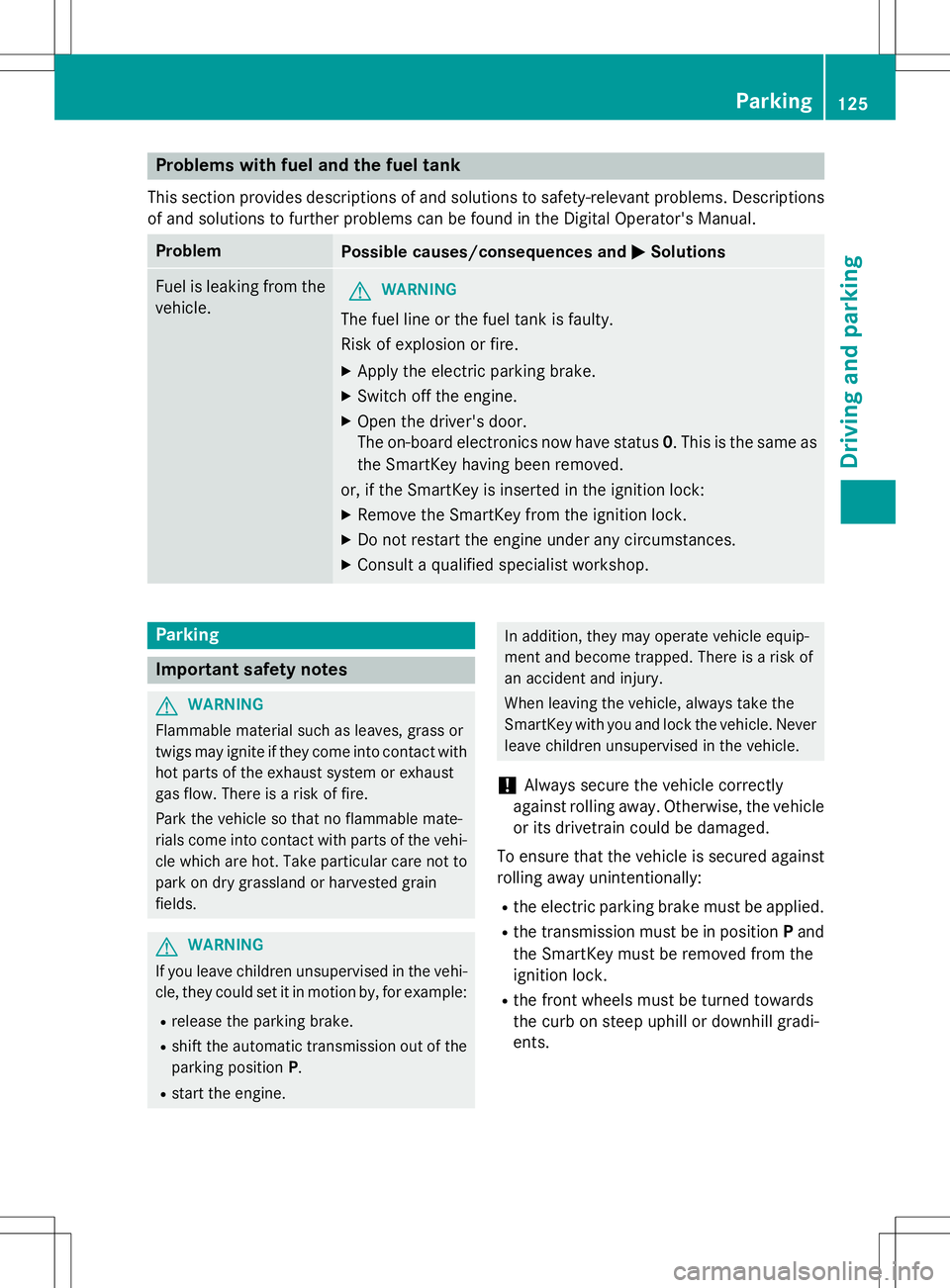 MERCEDES-BENZ S-COUPE 2015  Owners Manual Problems with fuel and the fuel tank
This section provides descriptions of and solutions to safety-relevant problems. Descriptions
of and solutions to further problems can be found in the Digital Oper