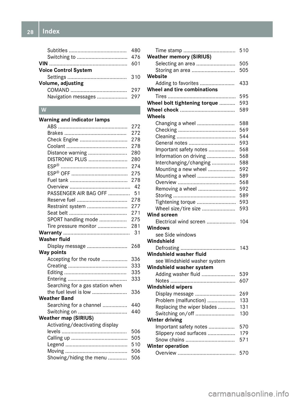 MERCEDES-BENZ SL-CLASS ROADSTER 2016  Owners Manual Subtitles ........................................ 480
Switching to ................................... 476
VIN ...................................................... 601
Voice Control System
Settings