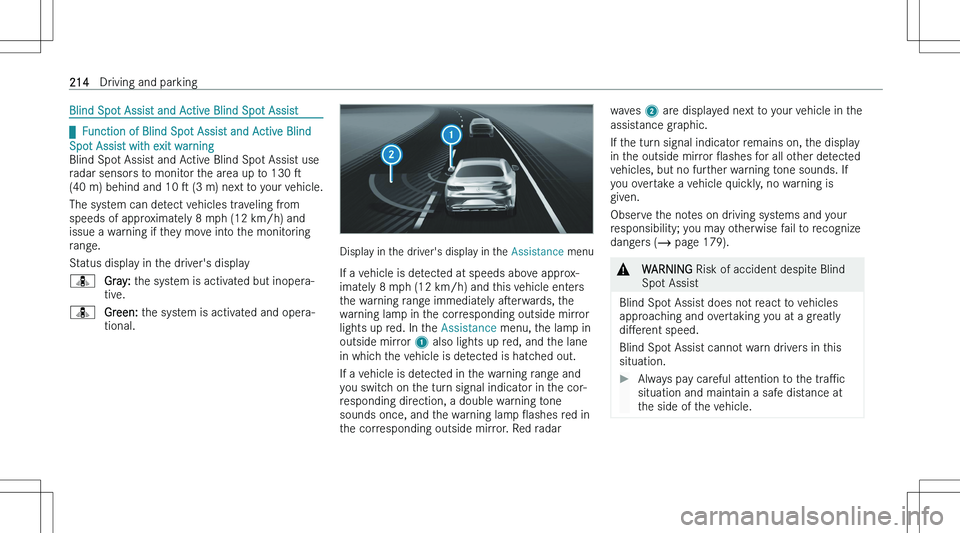 MERCEDES-BENZ C CLASS 2023  Owners Manual �B�l�i�n�d� �S�p�o�t� �A�s�s�i�s�t� �a�n�d� �A�c�t�i�v�e� �B�l�i�n�d� �S�p�o�t� �A�s�s�i�s�t
q�F�u�n�c�t�i�o�n� �o�f� �B�l�i�n�d� �S�p�o�t� �A�s�s�i�s�t� �a�n�d� �A�c�t�i�v�e� �B�l�i�n�d
�S�p�o�t� �A