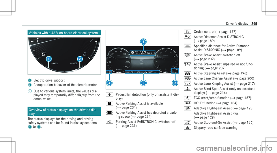 MERCEDES-BENZ C CLASS 2023  Owners Manual �V�e�h�i�c�l�e�s� �w�i�t�h� �a� �4�8� �V� �o�n�-�b�o�a�r�d� �e�l�e�c�t�r�i�c�a�l� �s�y�s�t�e�m�1�E�l�e�c�t�r�i�c� �d�r�i�v�e� �s�u�p�p�o�r�t�2�R�e�c�u�p�e�r�a�t�i�o�n� �b�e�h�a�v�i�o�r� �o�f� �t�h�e� 