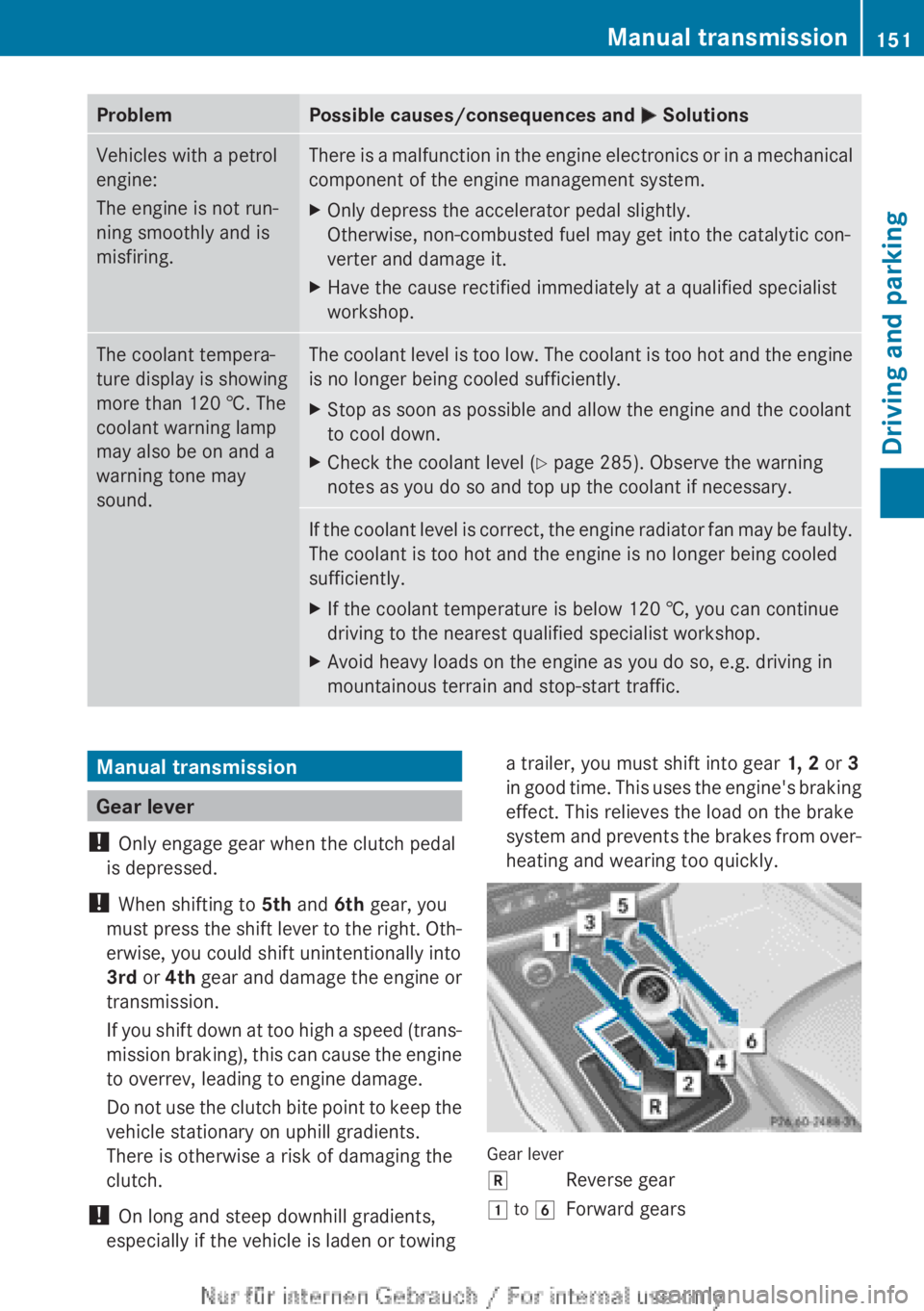 MERCEDES-BENZ CLA 2013  Owners Manual ProblemPossible causes/consequences and M SolutionsVehicles with a petrol
engine:
The engine is not run-
ning smoothly and is
misfiring.There is a malfunction in the engine electronics or in a mechani