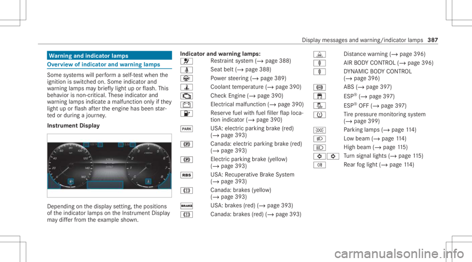 MERCEDES-BENZ CLS 2021 Owners Manual Wa
rning and indicat orlam ps Ov
ervie wof indicat orand warning lam ps Som
esy stems willperform aself -tes twhen the
ignit ionisswitc hedon.Som eindic ator and
wa rning lam psma ybr ief lylight upor MERCEDES-BENZ CLS 2021 Owners Manual Wa
rning and indicat orlam ps Ov
ervie wof indicat orand warning lam ps Som
esy stems willperform aself -tes twhen the
ignit ionisswitc hedon.Som eindic ator and
wa rning lam psma ybr ief lylight upor