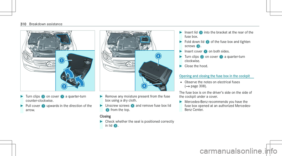 MERCEDES-BENZ E CLASS COUPE 2023  Owners Manual ��T�u�r�n� �c�l�i�p�s� �2� �o�n� �c�o�v�e�r�  �1� �a� �q�u�a�r�t�e�r�-�t�u�r�n
�c�o�u�n�t�e�r�-�c�l�o�c�k�w�i�s�e�.��P�u�l�l� �c�o�v�e�r�  �1� �u�p�w�a�r�d�s� �i�n� �t�h�e� �d�i�r�e�c�t�i�o�n� �o�f�