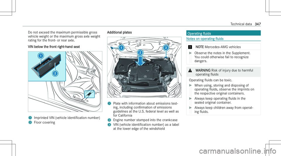 MERCEDES-BENZ E CLASS COUPE 2023  Owners Manual �D�o� �n�o�t� �e�x�c�e�e�d� �t�h�e� �m�a�x�i�m�u�m� �p�e�r�m�i�s�s�i�b�l�e� �g�r�o�s�s�v�e�h�i�c�l�e� �w�e�i�g�h�t� �o�r� �t�h�e� �m�a�x�i�m�u�m� �g�r�o�s�s� �a�x�l�e� �w�e�i�g�h�t�r�a�t�i�n�g� �f�o�r