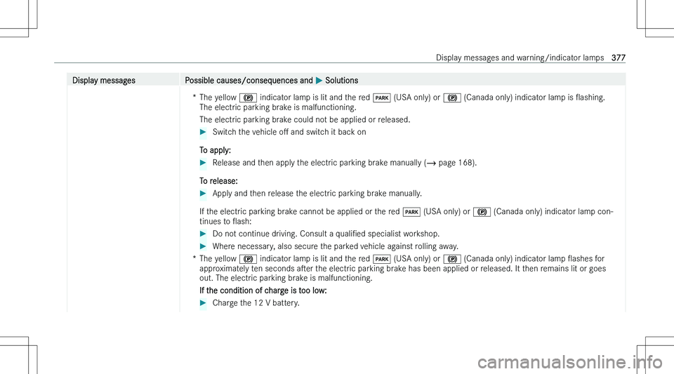MERCEDES-BENZ E CLASS COUPE 2023  Owners Manual �D�i�s�p�l�a�y� �m�e�s�s�a�g�e�s�P�o�s�s�i�b�l�e� �c�a�u�s�e�s�/�c�o�n�s�e�q�u�e�n�c�e�s� �a�n�d� �P� �S�o�l�u�t�i�o�n�s�*�T�h�e� �y�e�l�l�o�w�  �