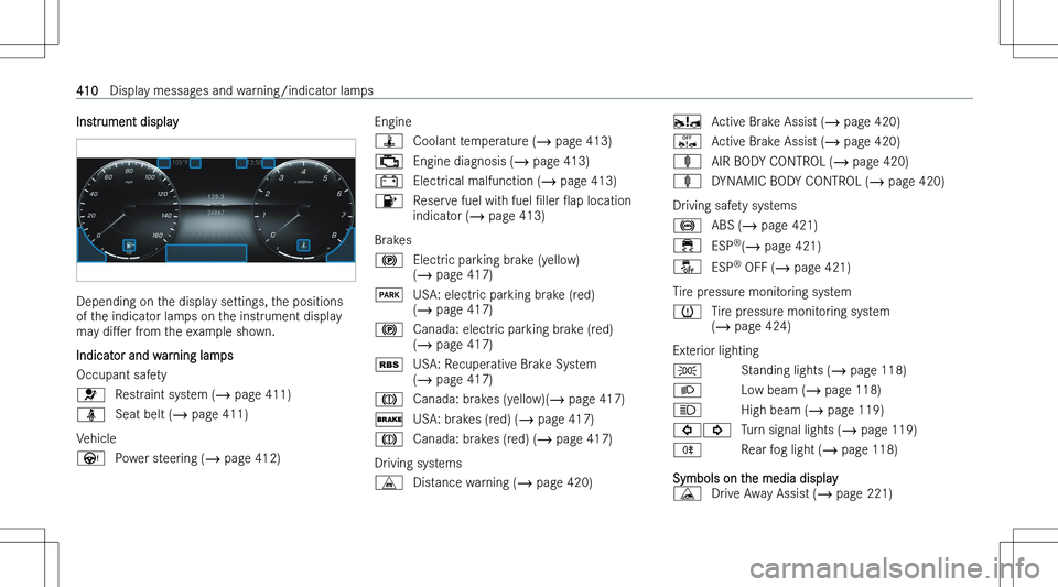 MERCEDES-BENZ E CLASS COUPE 2023  Owners Manual �I�n�s�t�r�u�m�e�n�t� �d�i�s�p�l�a�y
�D�e�p�e�n�d�i�n�g� �o�n� �t�h�e� �d�i�s�p�l�a�y� �s�e�t�t�i�n�g�s�,� �t�h�e� �p�o�s�i�t�i�o�n�s
�o�f� �t�h�e� �i�n�d�i�c�a�t�o�r� �l�a�m�p�s� �o�n� �t�h�e� �i�n�s