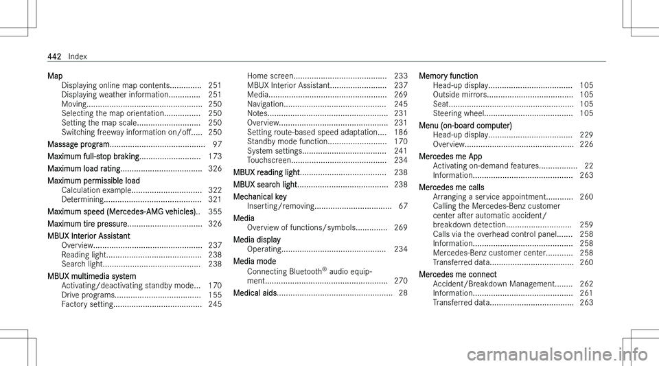 MERCEDES-BENZ E CLASS COUPE 2023  Owners Manual �M�a�p�D�i�s�p�l�a�y�i�n�g� �o�n�l�i�n�e� �m�a�p� �c�o�n�t�e�n�t�s�.�.�.�.�.�.�.�.�.�.�.�.�.�. �2�5�1
�D�i�s�p�l�a�y�i�n�g� �w�e�a�t�h�e�r� �i�n�f�o�r�m�a�t�i�o�n�.�.�.�.�.�.�.�.�.�.�.�.�.�. �2�5�1
�M