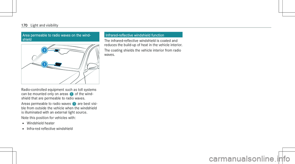MERCEDES-BENZ EQS SUV 2023  Owners Manual �A�r�e�a� �p�e�r�m�e�a�b�l�e� �t�o� �r�a�d�i�o� �w�a�v�e�s� �o�n� �t�h�e� �w�i�n�d�-
�s�h�i�e�l�d
�R�a�d�i�o�-�c�o�n�t�r�o�l�l�e�d� �e�q�u�i�p�m�e�n�t� �s�u�c�h� �a�s� �t�o�l�l� �s�y�s�t�e�m�s
�c�a�n�