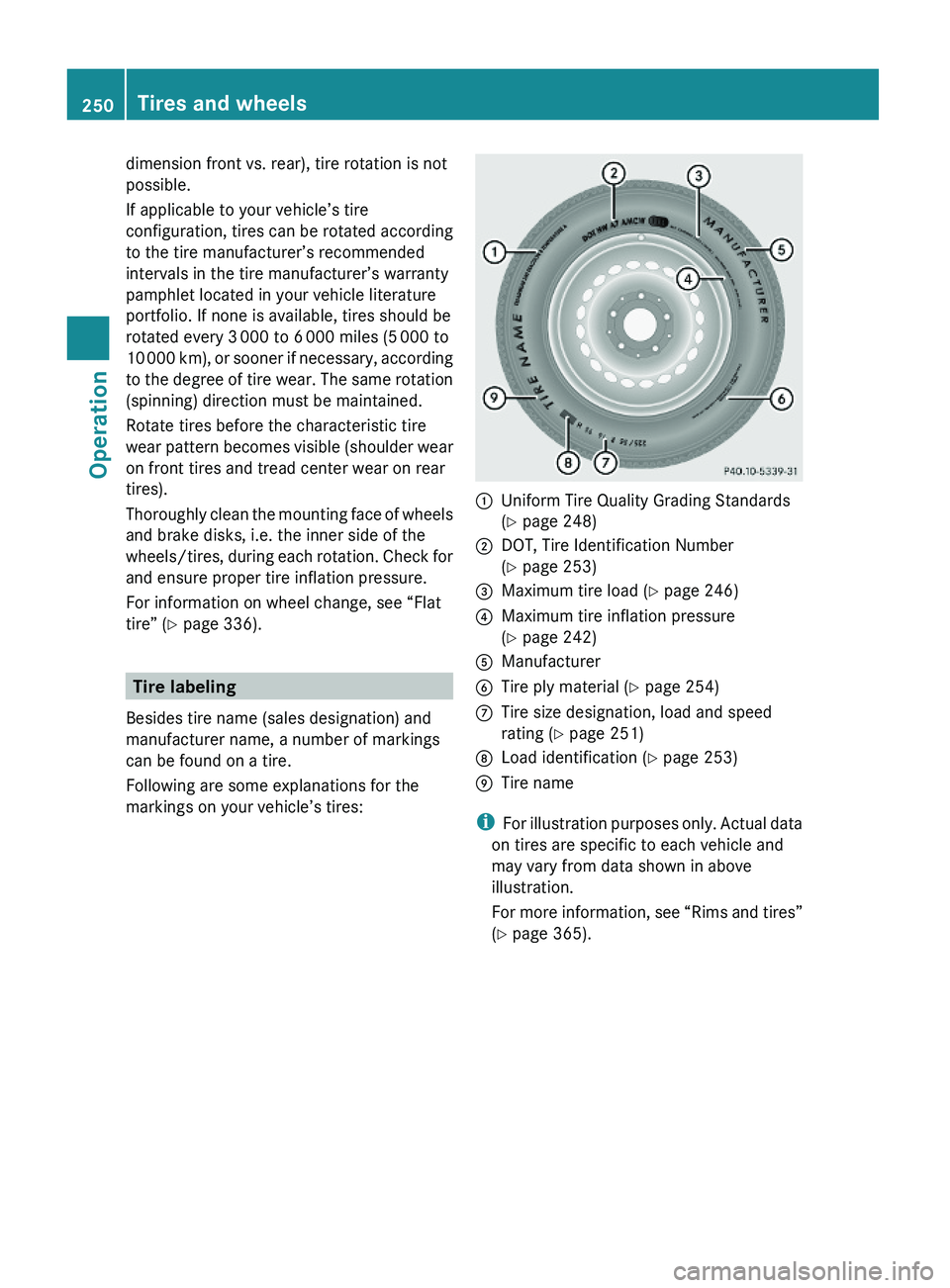 MERCEDES-BENZ GL 2010 Owners Manual dimension front vs. rear), tire rotation is not
possible.
If applicable to your vehicle’s tire
configuration, tires can be rotated according
to the tire manufacturer’s recommended
intervals in the MERCEDES-BENZ GL 2010 Owners Manual dimension front vs. rear), tire rotation is not
possible.
If applicable to your vehicle’s tire
configuration, tires can be rotated according
to the tire manufacturer’s recommended
intervals in the