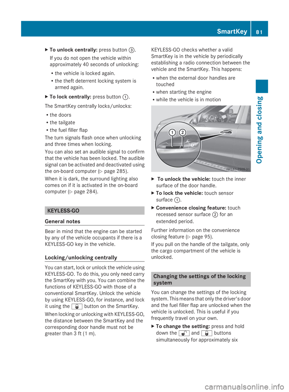 MERCEDES-BENZ GL 2014  Owners Manual XTo unlock centrally:press button�