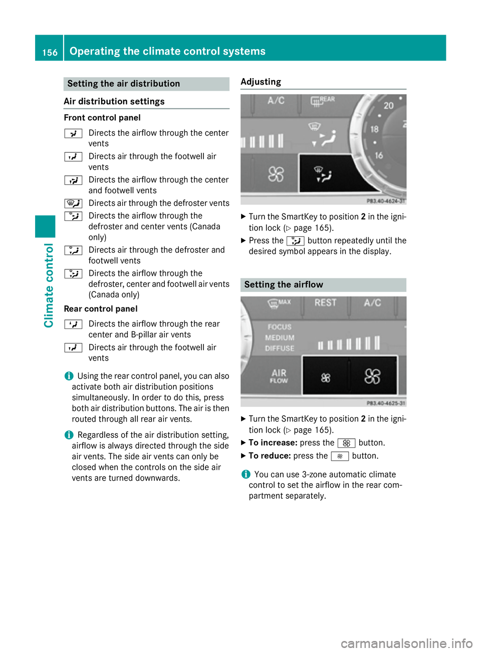 MERCEDES-BENZ GL 2016  Owners Manual Setting the air distribution
Air distribution settings Front control panel
�