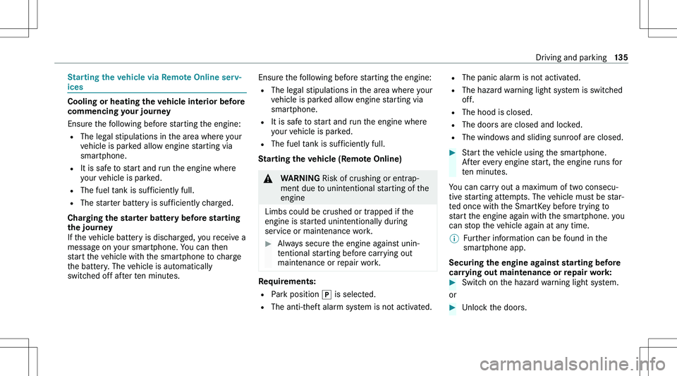 MERCEDES-BENZ GLA 2021  Owners Manual �S�t�a�r�t�i�n�g��t�h�e��v�e�h�i�c�l�e��v�i�a��R�e�m�o�t�e��O�n�l�i�n�e��s�e�r�v