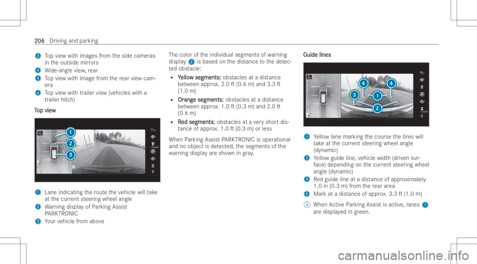 MERCEDES-BENZ GLA 2022 Owners Manual 3
Topvie wwit himag esfrom theside camer as
in theoutside mirrors
4 Wide-angle view, rear
5 Topvie wwit himag efrom there ar vie wcam-
er a
6 Topvie wwit htrailer view(vehicles witha
tr ailer hitch)
T MERCEDES-BENZ GLA 2022 Owners Manual 3
Topvie wwit himag esfrom theside camer as
in theoutside mirrors
4 Wide-angle view, rear
5 Topvie wwit himag efrom there ar vie wcam-
er a
6 Topvie wwit htrailer view(vehicles witha
tr ailer hitch)
T
