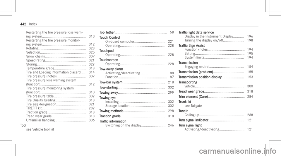MERCEDES-BENZ GLA 2022 Owners Manual Re
star ting thetir epr essur eloss warn-
ing system.. ...........................................3 13
Re star ting thetir epr essur emonit or-
ing system.. ........................................... MERCEDES-BENZ GLA 2022 Owners Manual Re
star ting thetir epr essur eloss warn-
ing system.. ...........................................3 13
Re star ting thetir epr essur emonit or-
ing system.. ...........................................