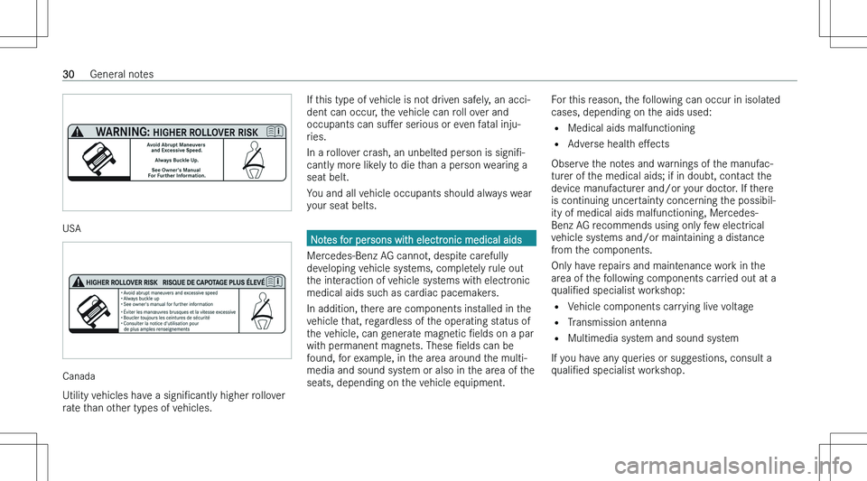 MERCEDES-BENZ GLA 2023  Owners Manual �U�S�A�C�a�n�a�d�a
�U�t�i�l�i�t�y� �v�e�h�i�c�l�e�s� �h�a�v�e� �a� �s�i�g�n�iN�c�a�n�t�l�y� �h�i�g�h�e�r� �r�o�l�l�o�v�e�r
�r�a�t�e� �t�h�a�n� �o�t�h�e�r� �t�y�p�e�s� �o�f� �v�e�h�i�c�l�e�s�.
�I�f� �
