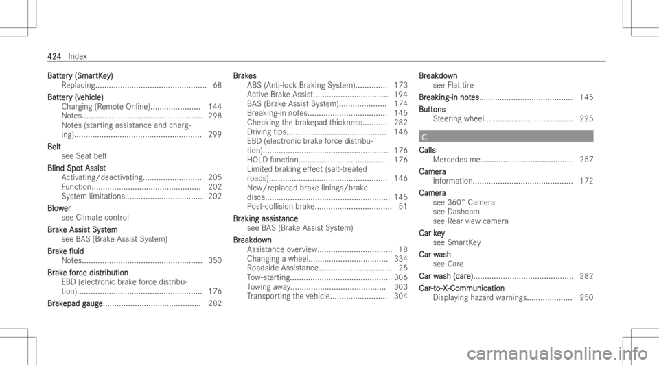 MERCEDES-BENZ GLB 2022 Owners Manual BattBatt
er er
y(Sm ar y
(Sm artK e tK
ey) y)
Re placing.. ............................................... 68
Batt Batt
er er
y(v y
(v ehicle) ehicle)
Char ging (Remo teOnlin e)...................... MERCEDES-BENZ GLB 2022 Owners Manual BattBatt
er er
y(Sm ar y
(Sm artK e tK
ey) y)
Re placing.. ............................................... 68
Batt Batt
er er
y(v y
(v ehicle) ehicle)
Char ging (Remo teOnlin e)......................