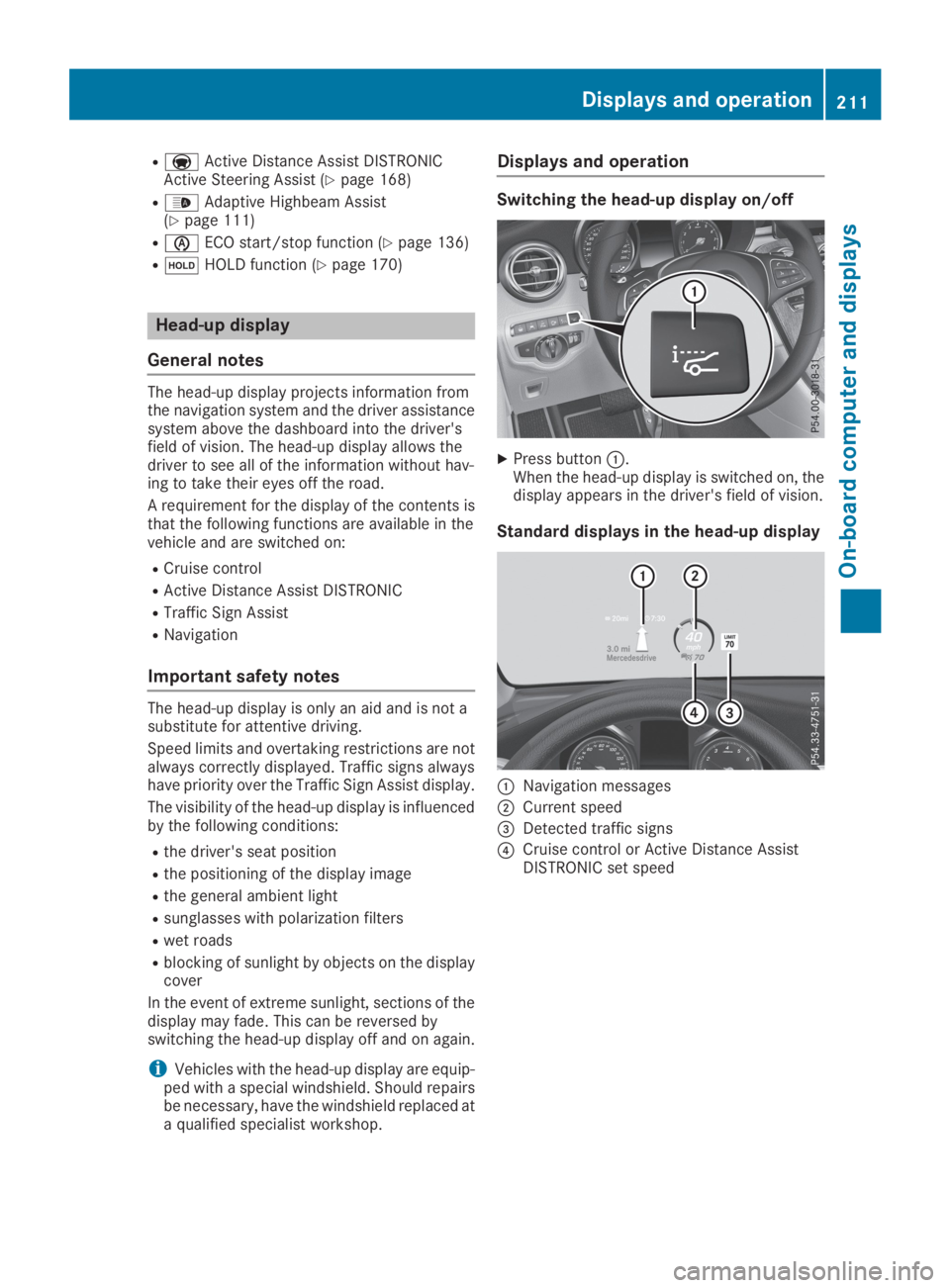MERCEDES-BENZ GLC 2019  Owners Manual R�OActive Distance Assist DISTRONICActive Steering Assist (Ypage 168)
R�