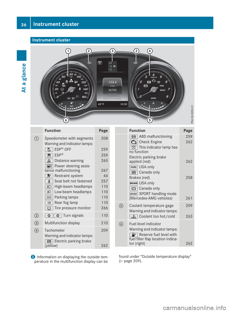 MERCEDES-BENZ GLC 2019  Owners Manual Instrument cluster
FunctionPage
�CSpeedometer with segments208
Warning and indicator lamps:
�