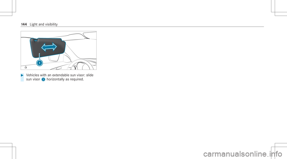 MERCEDES-BENZ GLC 2020  Owners Manual #
Vehicles withan extenda ble su nvis or:sl id e
su nvis or1 horizontally as requ ired. 14
4
Light andvisib ility 