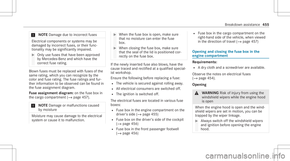 MERCEDES-BENZ GLC 2020  Owners Manual *
NO
TEDama gedue toinc orrect fus es Electr
icalcom pone ntsorsystems maybe
damag edbyinc orrect fus es, ortheir func ‐
tion ality maybe signif icantlyim pair ed. #
Onlyuse fuses that have been app