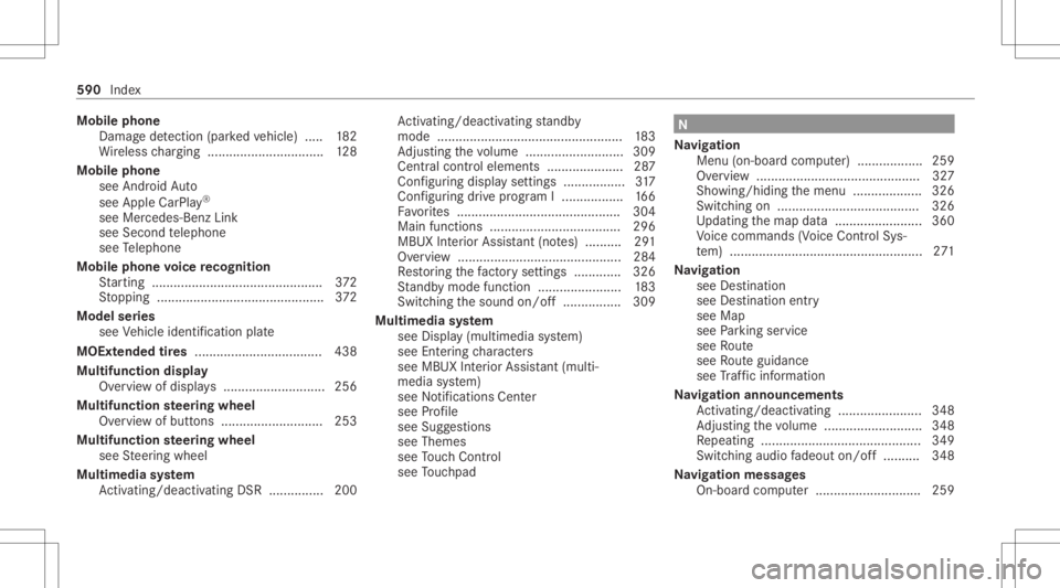 MERCEDES-BENZ GLC 2020 Owners Manual Mobi
lephone
Damag ede tection (parked vehicle) ..... 182
Wi reless chargin g................................ 128
Mobi lephone
see Andr oidAuto
see Apple CarPla y®
see Mercedes-Benz Link
see Second t MERCEDES-BENZ GLC 2020 Owners Manual Mobi
lephone
Damag ede tection (parked vehicle) ..... 182
Wi reless chargin g................................ 128
Mobi lephone
see Andr oidAuto
see Apple CarPla y®
see Mercedes-Benz Link
see Second t